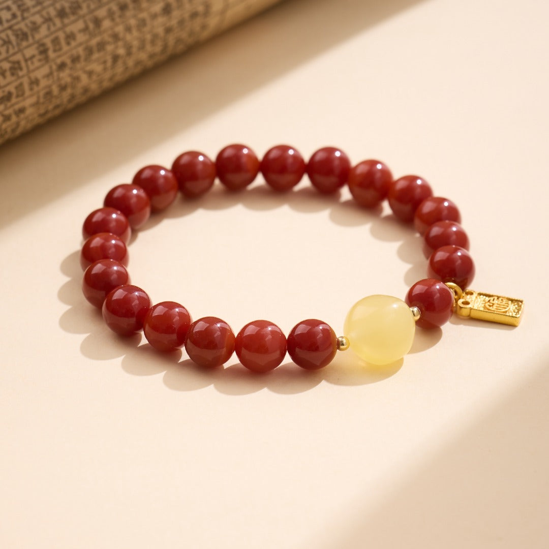 Southern Red Agate & Amber Beaded Bracelet