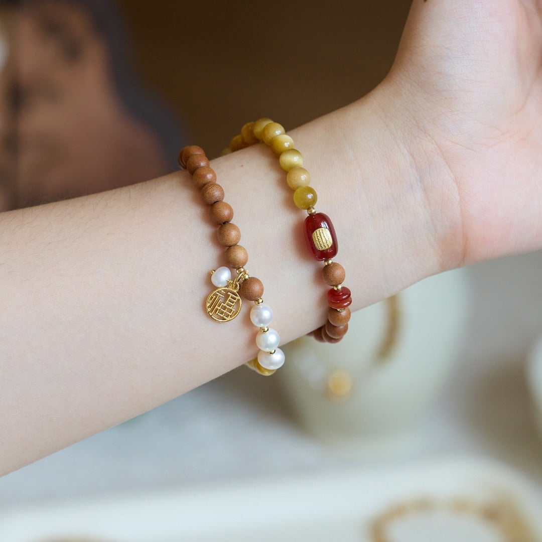 Golden Tiger Eye & Sandalwood Bracelet