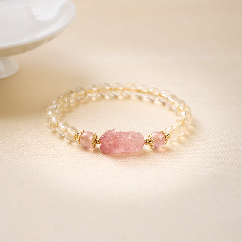 Strawberry & Gold Rutilated Quartz Bracelet