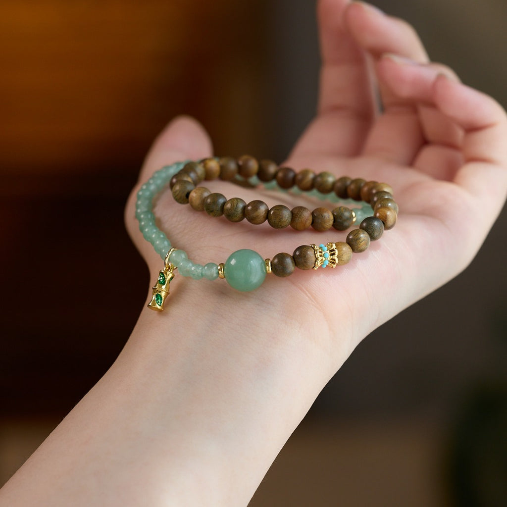 Aventurine & Sandalwood Bamboo Bracelet