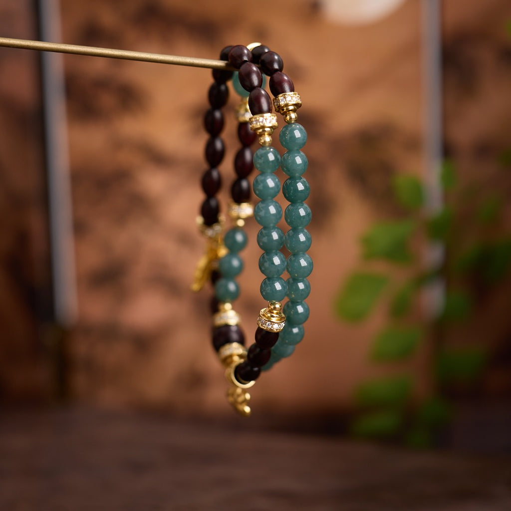 Golden Leaf Sandalwood Wrap Bracelet