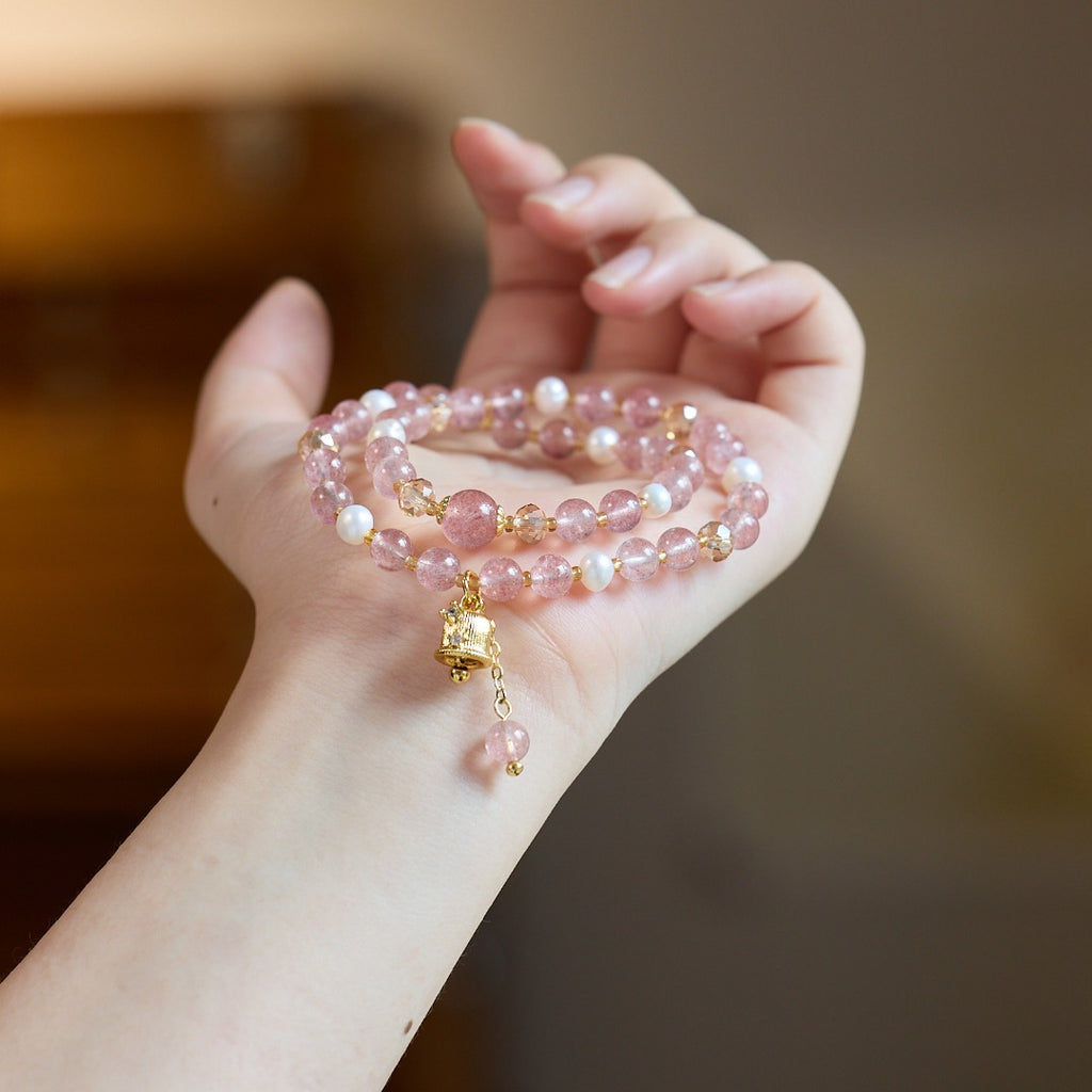 Strawberry Quartz & Freshwater Pearl Bracelet