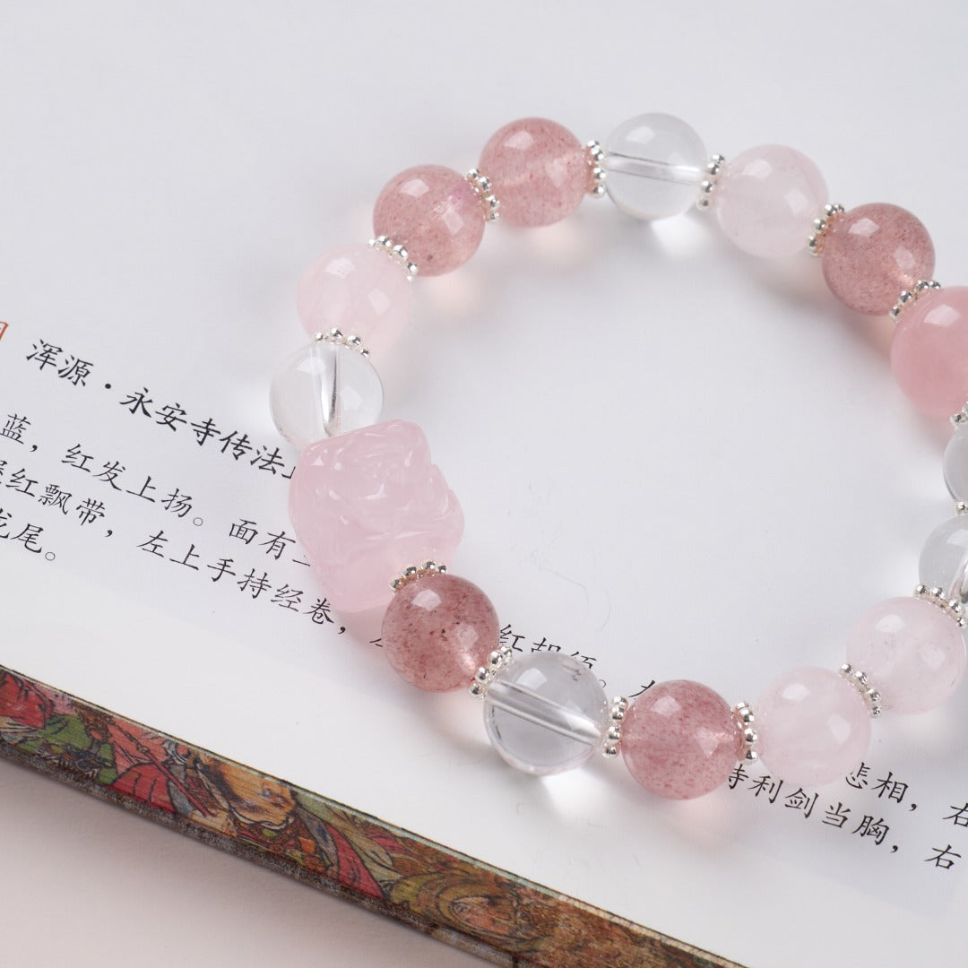 Strawberry Rose Quartz & Silver Bracelet