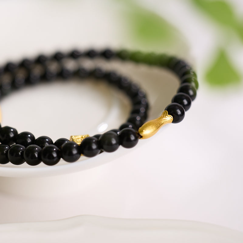 Black Obsidian Koi Wrap Bracelet