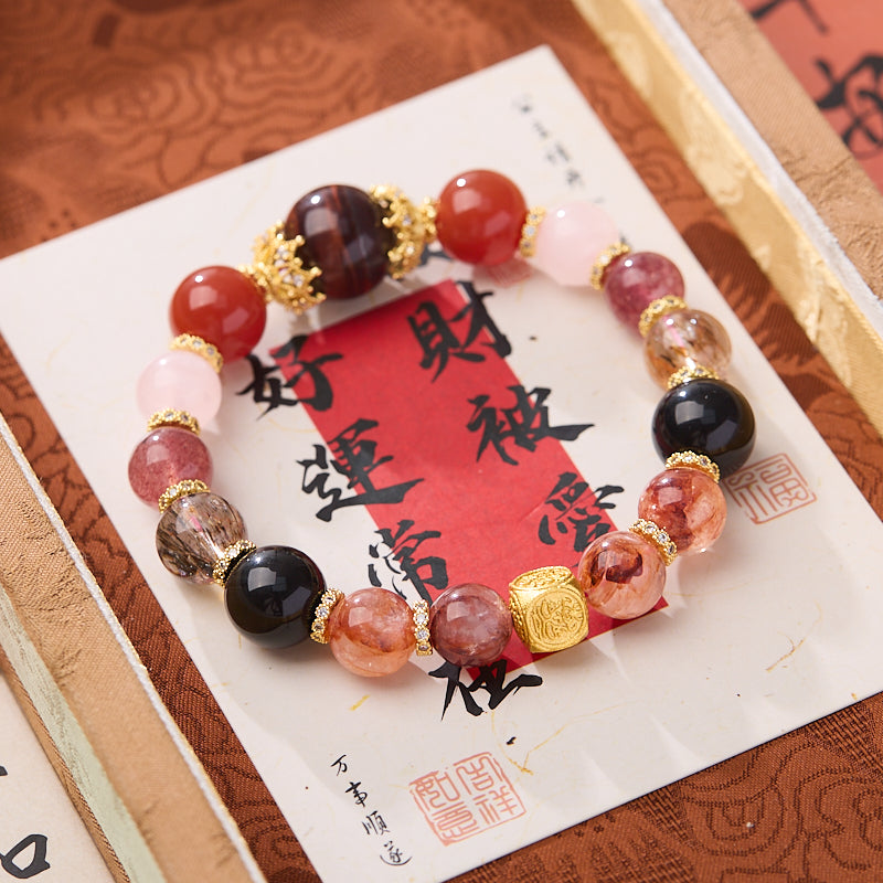 Red Tiger Eye & Quartz Beaded Bracelet