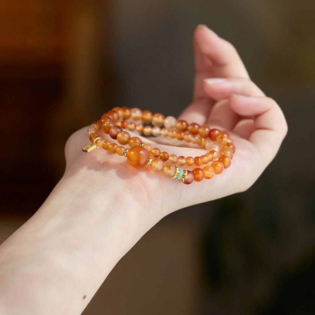 Red Agate & Vintage Gold Style Bracelet