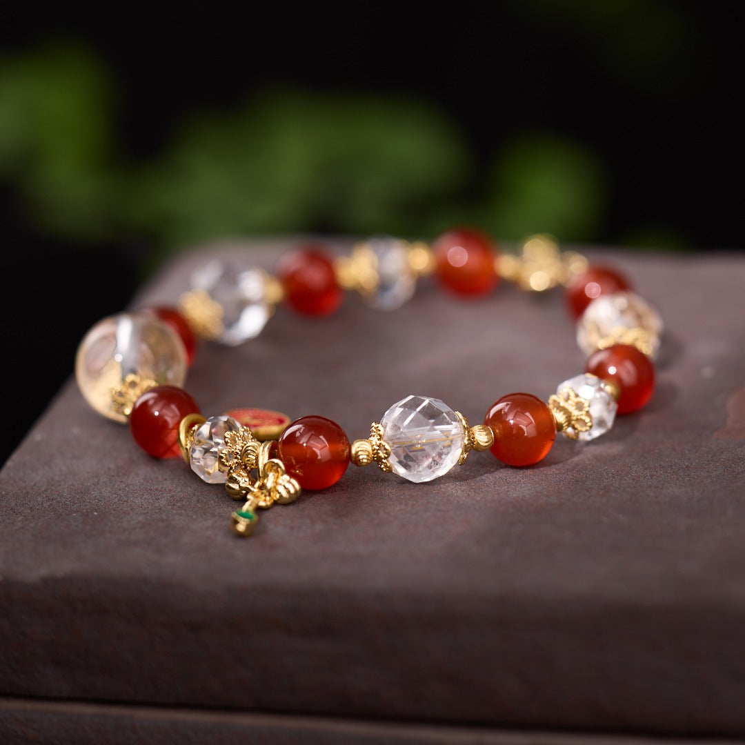 Red Agate Gourd & Ruyi Beaded Bracelet