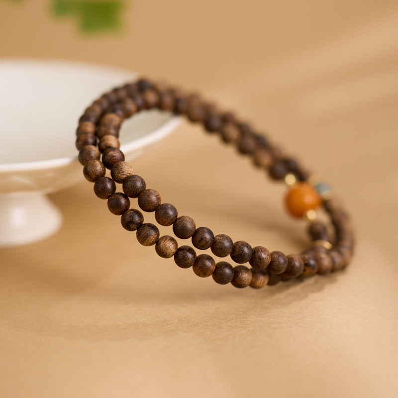 Agarwood & Amber Jade Wrap Bracelet