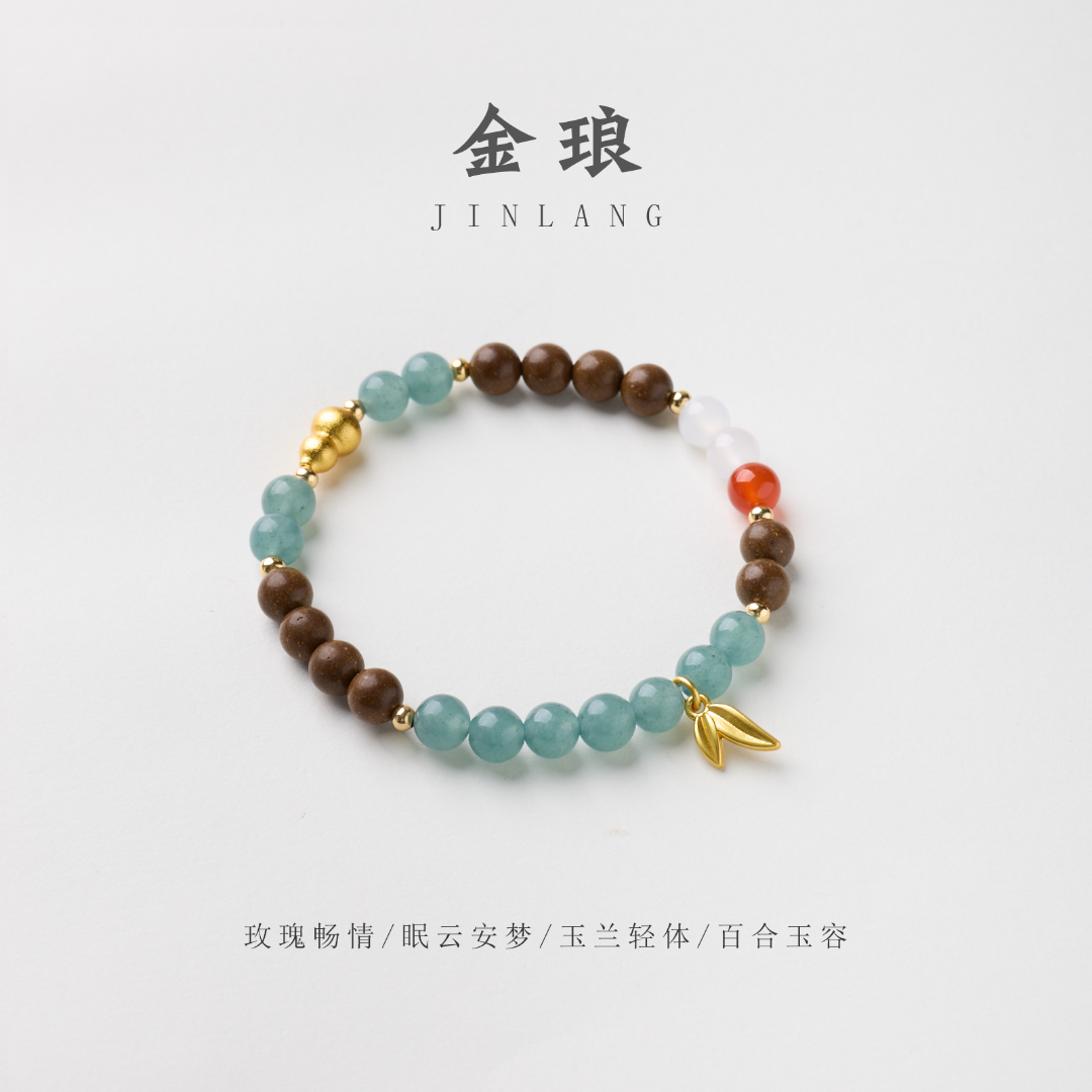 Scented Wood & Multi-Gem Leaf Charm Bracelet