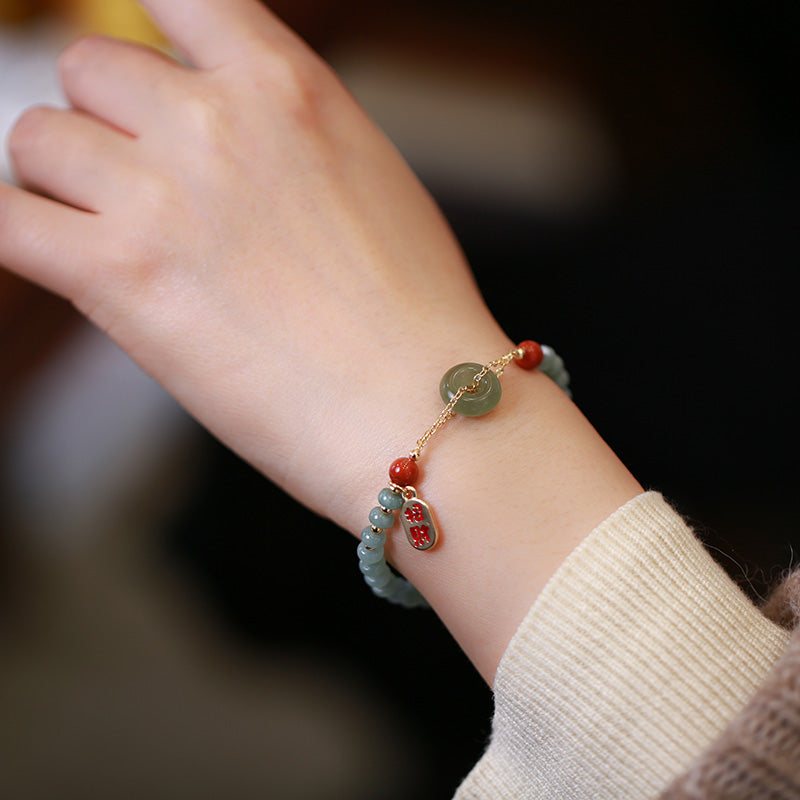 Green Jade & Red Agate Beaded Bracelet