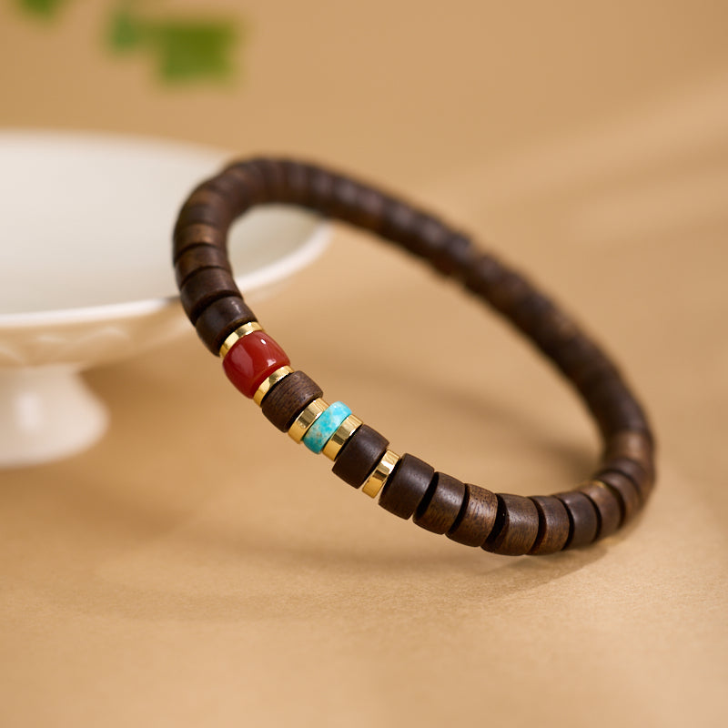 Ebony & Red Agate Abacus Bead Bracelet