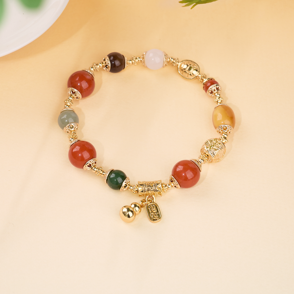 Multi-Gemstone Gourd Charm Bracelet