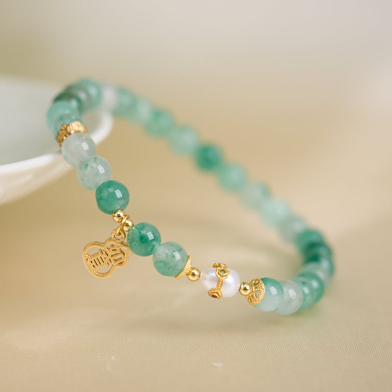 Aventurine & Pearl Gourd Charm Bracelet