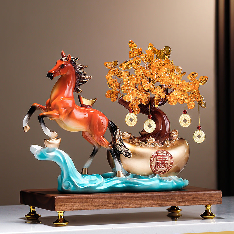 Money Tree Horse Resin Statue