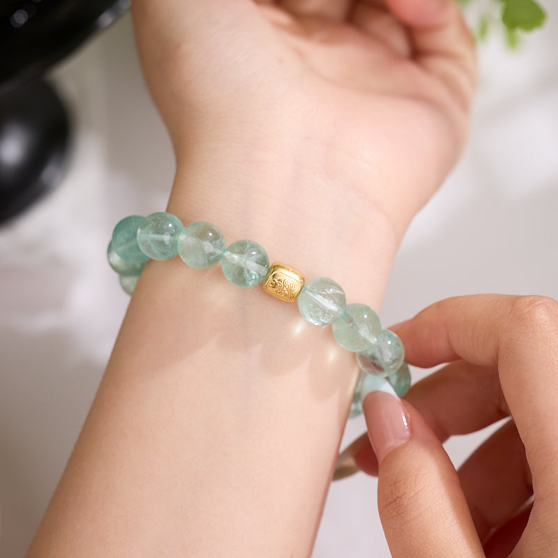 Icy Green Fluorite & Gold Bead Bracelet