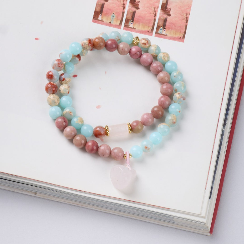 Natural Rhodonite & Jasper Double Loop Bracelet