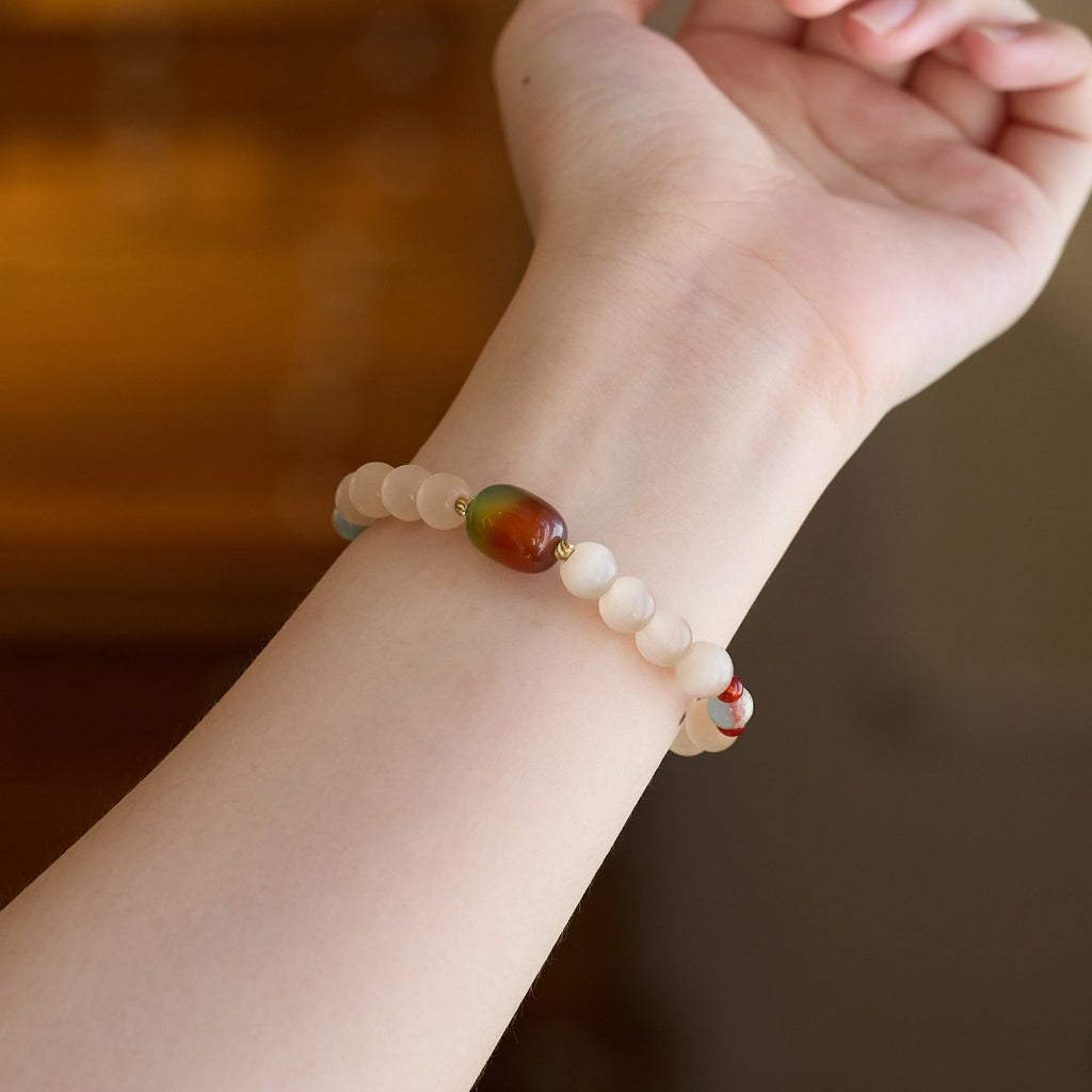 Agate & Chalcedony Barrel Bead Bracelet