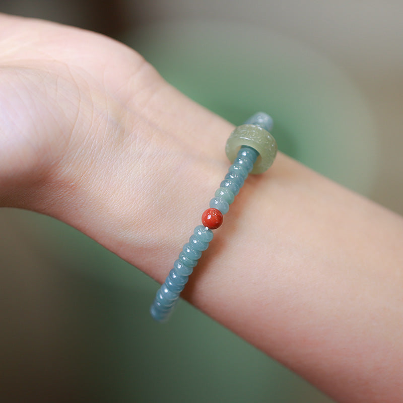 Teal Amazonite & Jade Ring Elastic Bracelet