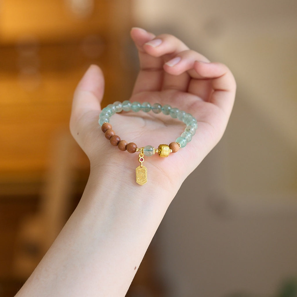 Green Strawberry Quartz & Sandalwood Bracelet