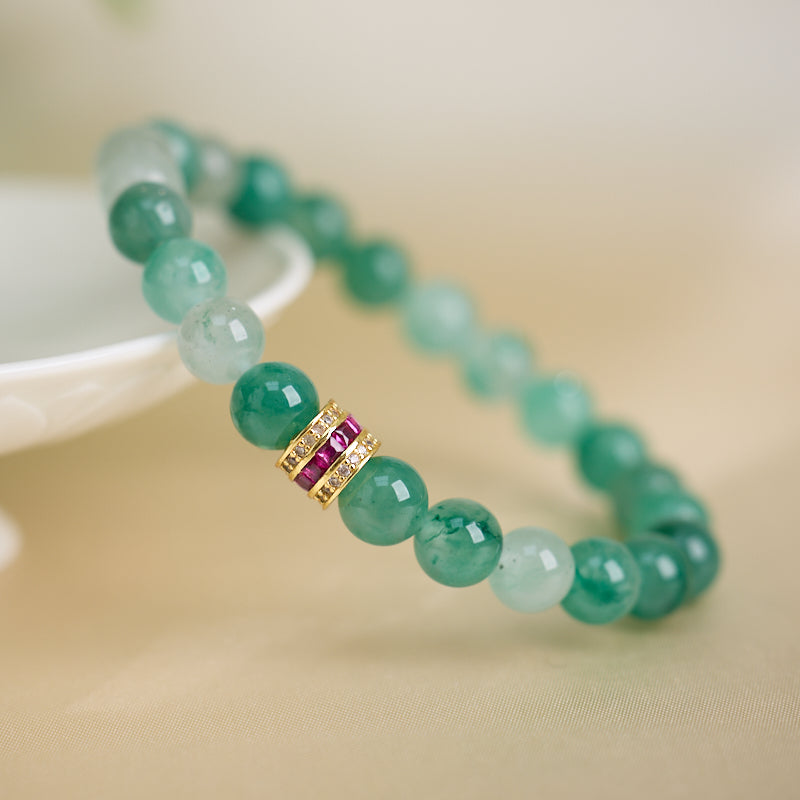 Green Chalcedony & Zircon Beaded Bracelet