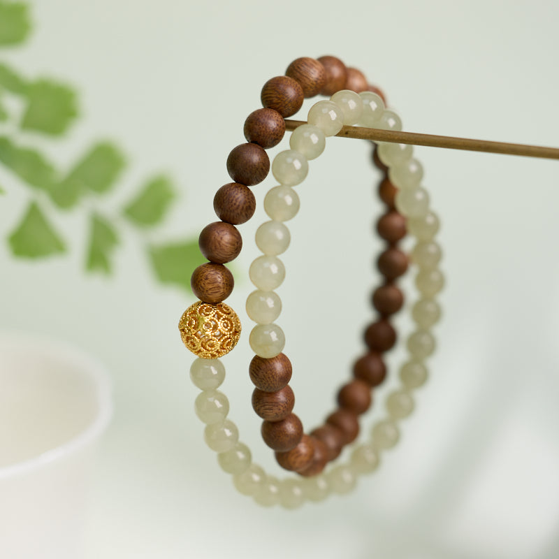 Sandalwood & Hetian Jade Wrap Bracelet