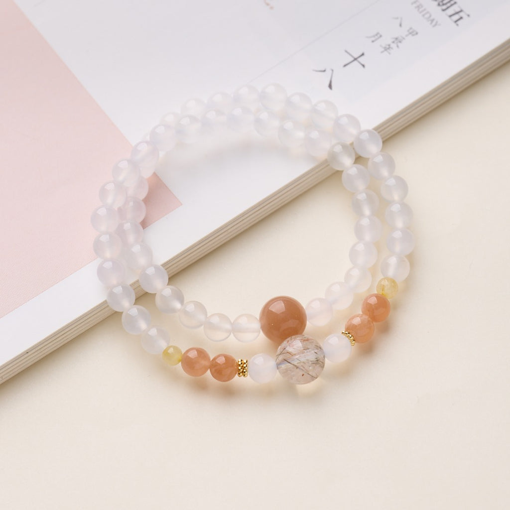 Chalcedony & Copper Rutile Double Wrap Bracelet