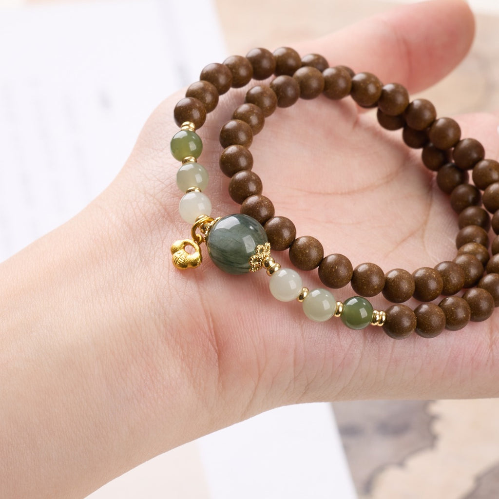 Green Rutilated Quartz & Sandalwood Wrap Bracelet
