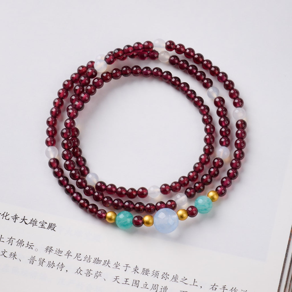 Garnet & Aquamarine Multi-Wrap Bracelet