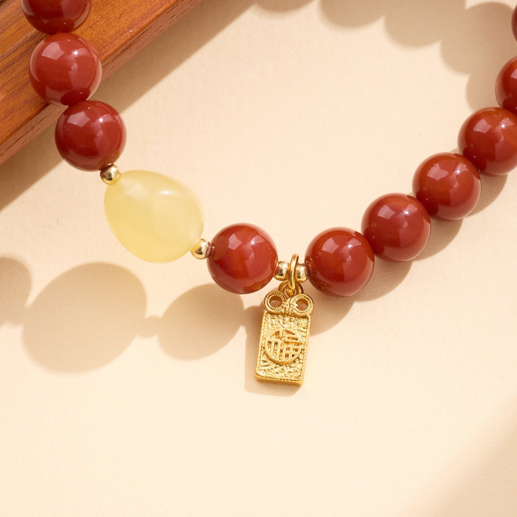 Southern Red Agate & Amber Beaded Bracelet