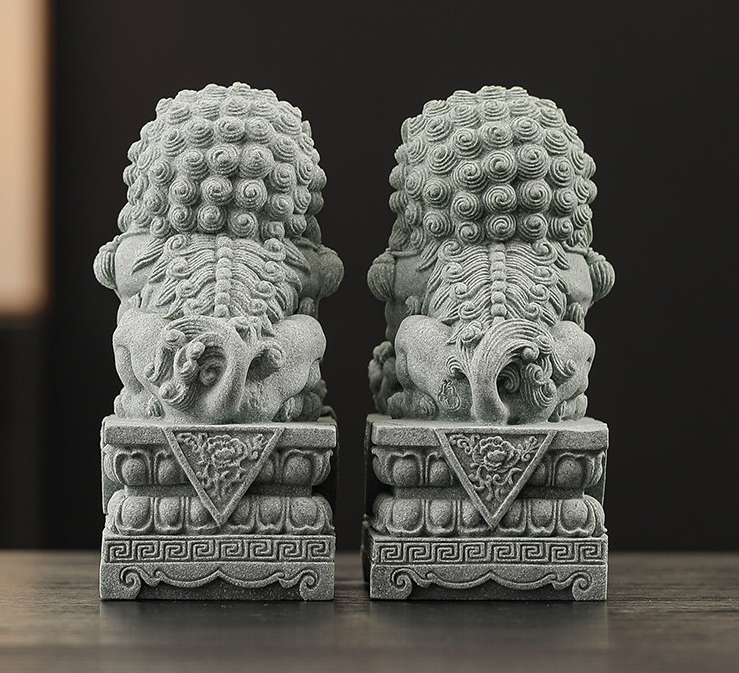 Imperial Blue Sandstone Foo Dogs Pair