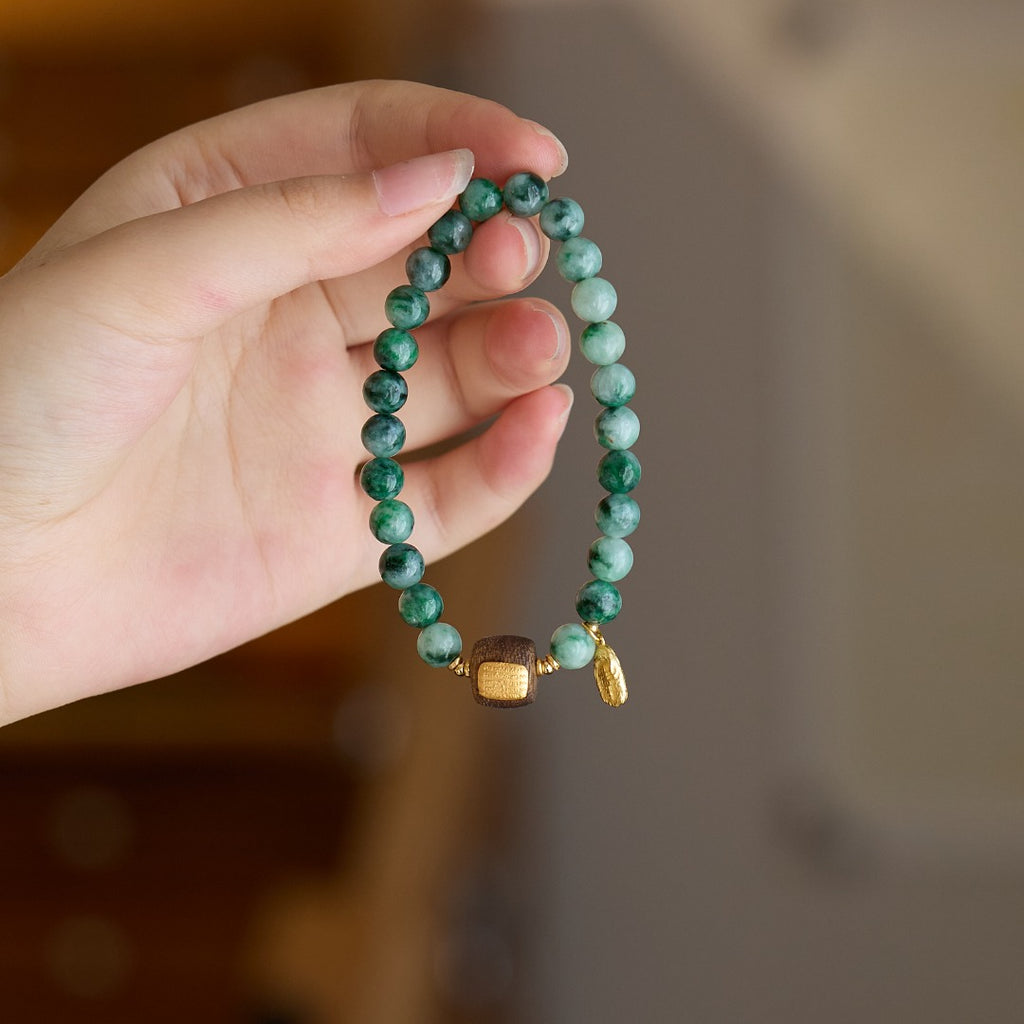 Jade & Sandalwood Gold Beaded Bracelet