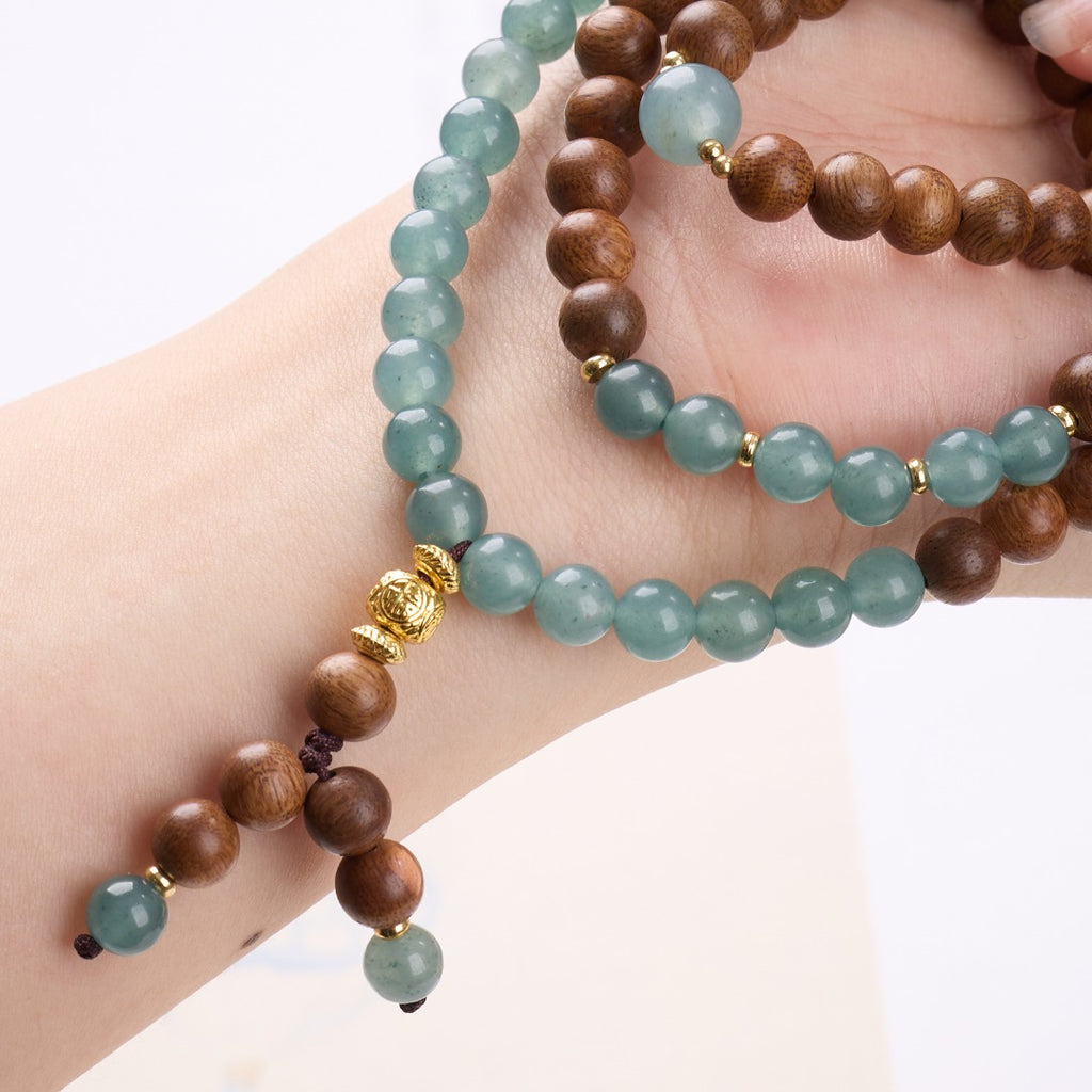 Blue Chalcedony & Wood Bead Wrap Bracelet