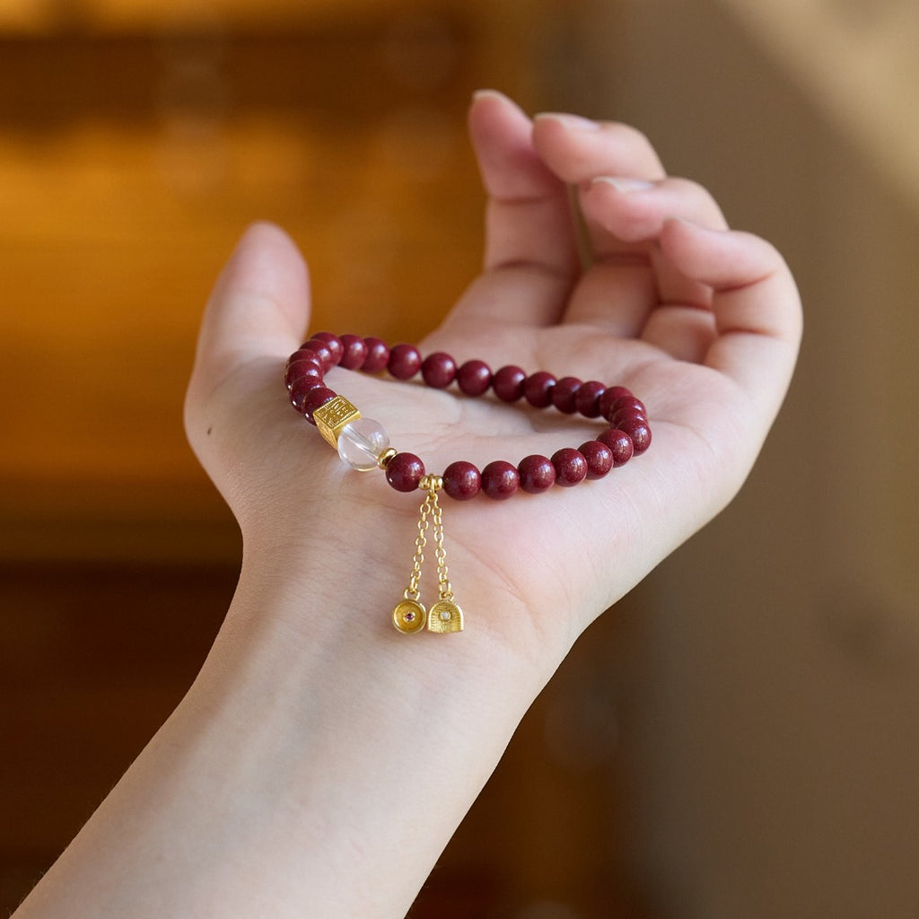Cinnabar & White Crystal Ruyi Lock Bracelet