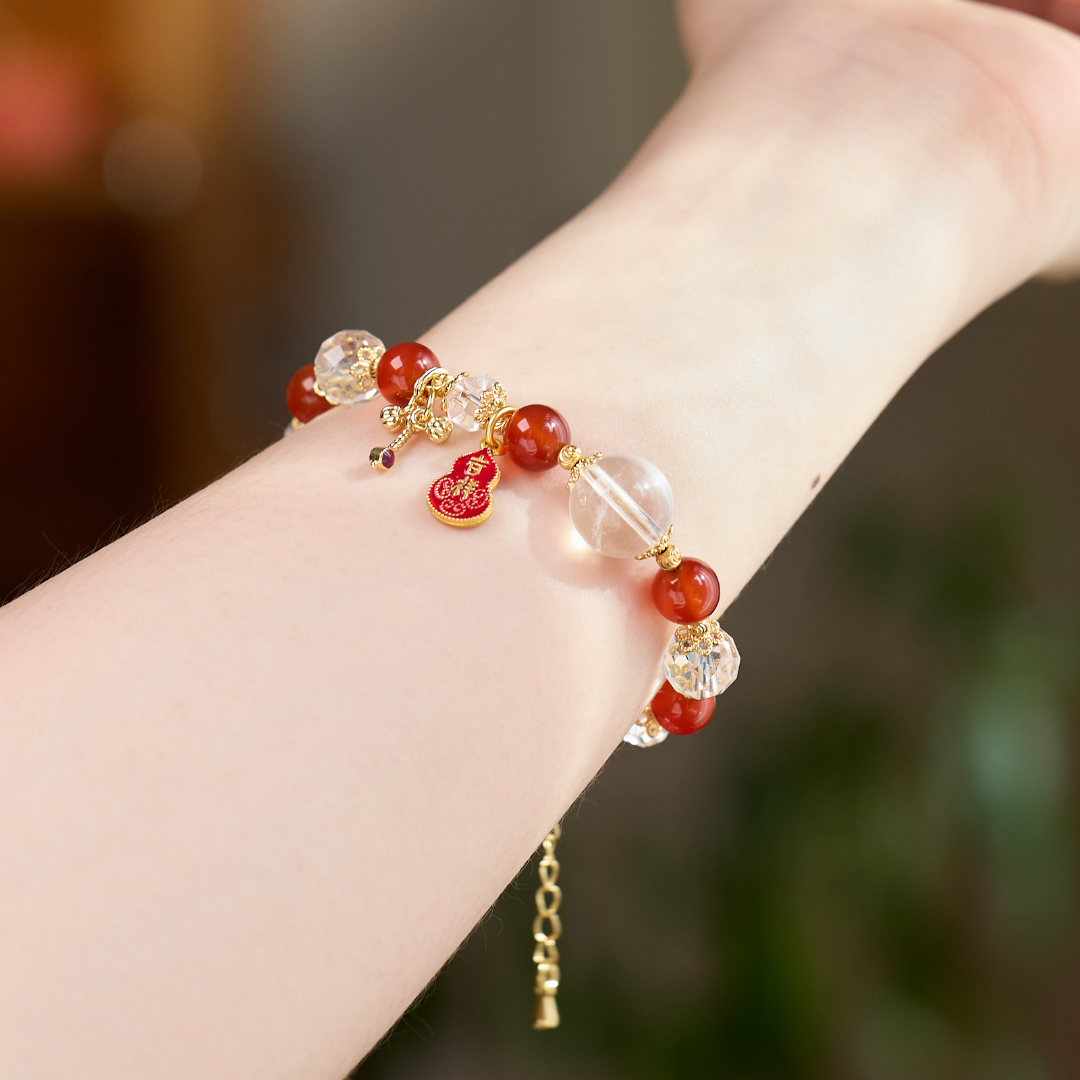 Red Agate Gourd & Ruyi Beaded Bracelet