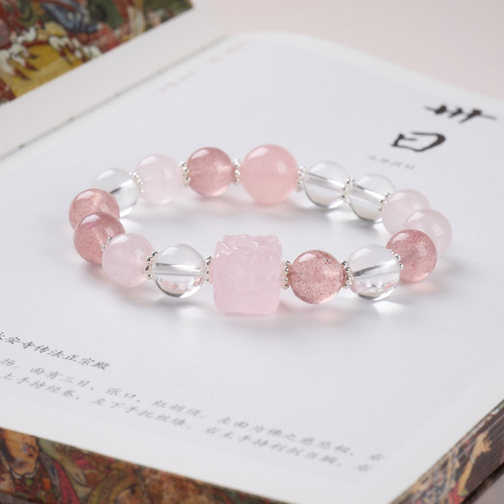 Strawberry Rose Quartz & Silver Bracelet