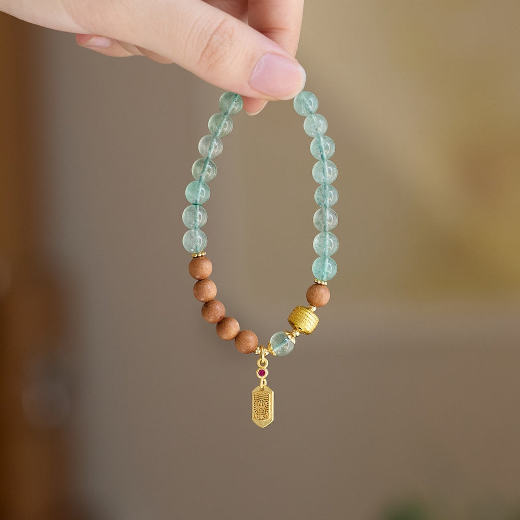 Green Strawberry Quartz & Sandalwood Bracelet