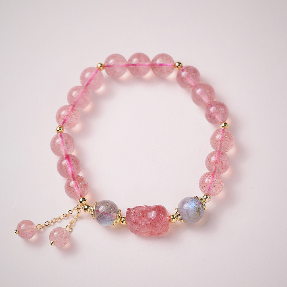 Strawberry Quartz Fox Charm Bracelet