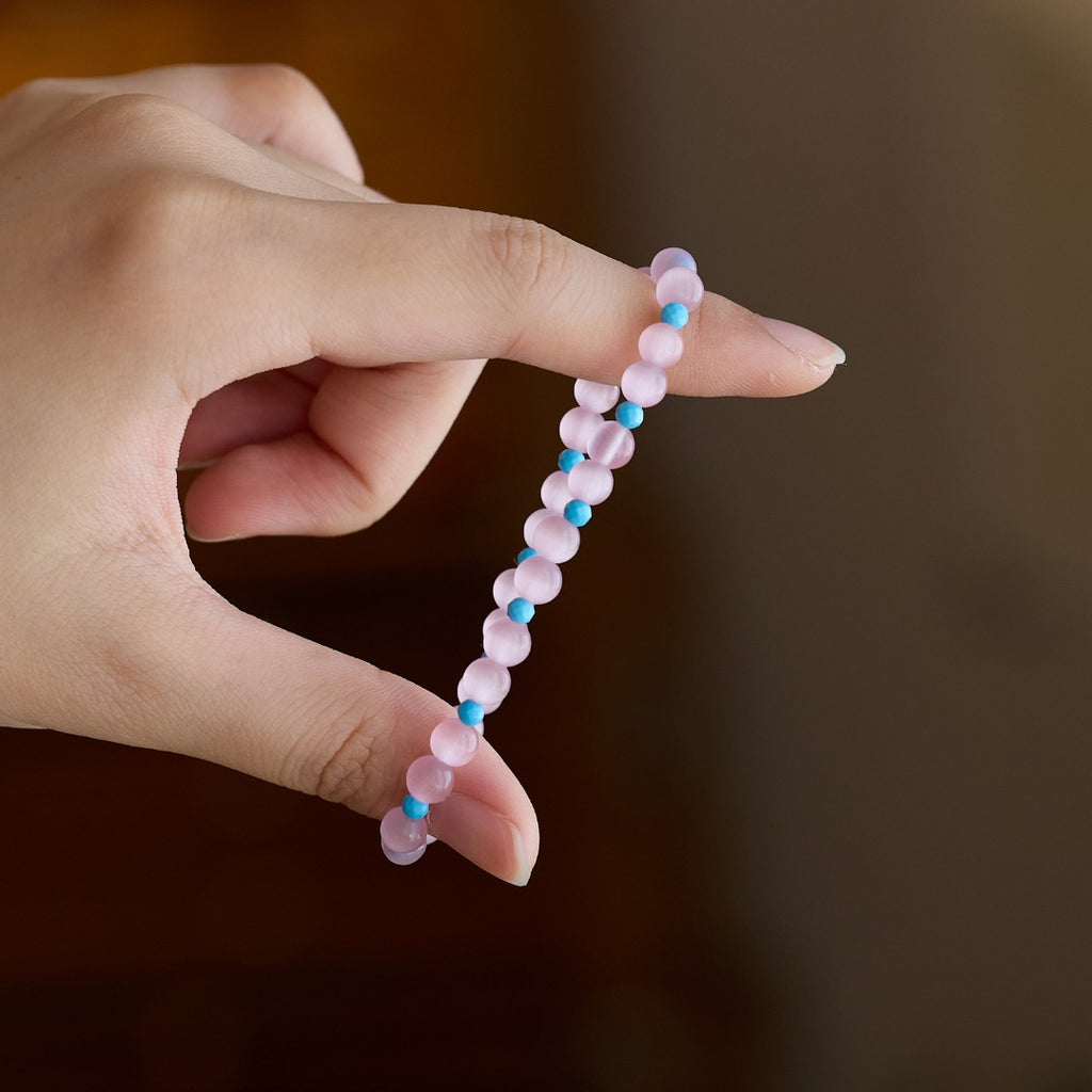 Pink Cat's Eye Beaded Bracelet