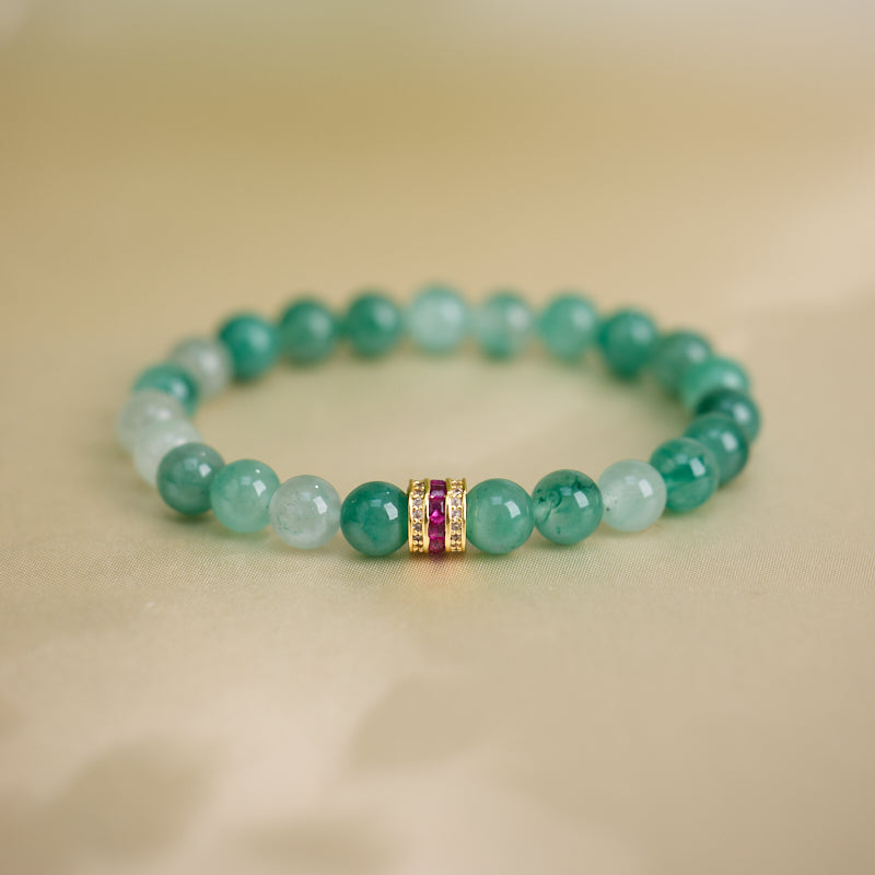 Green Chalcedony & Zircon Beaded Bracelet