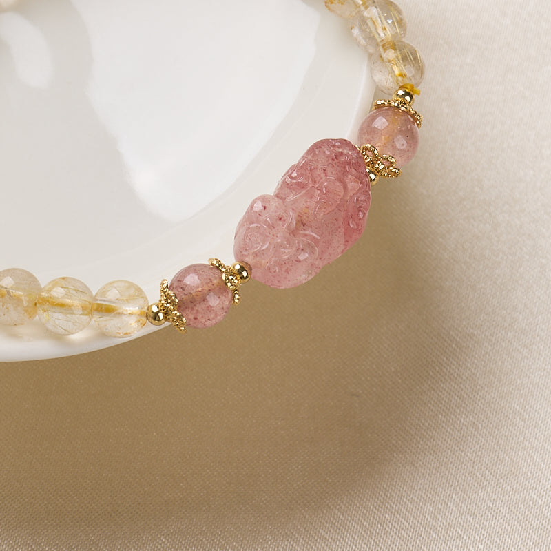 Strawberry & Gold Rutilated Quartz Bracelet