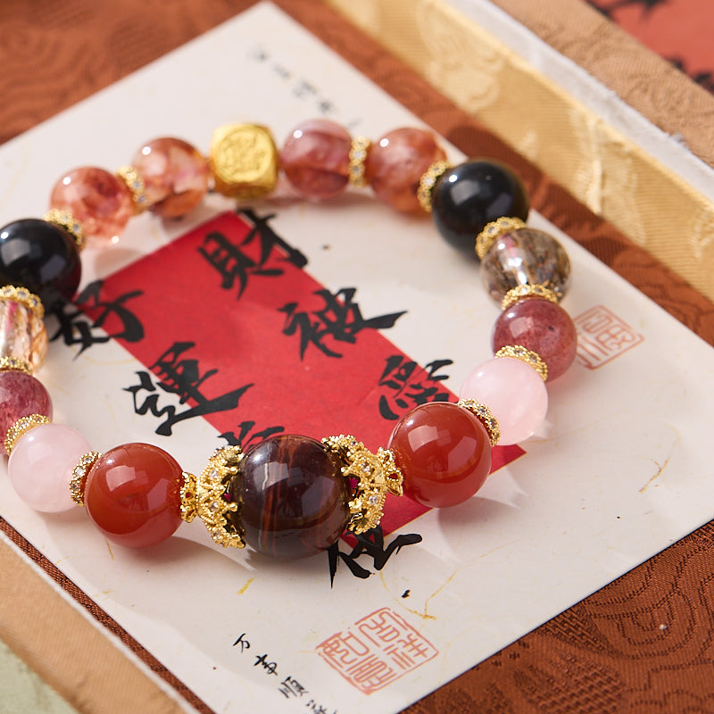 Red Tiger Eye & Quartz Beaded Bracelet