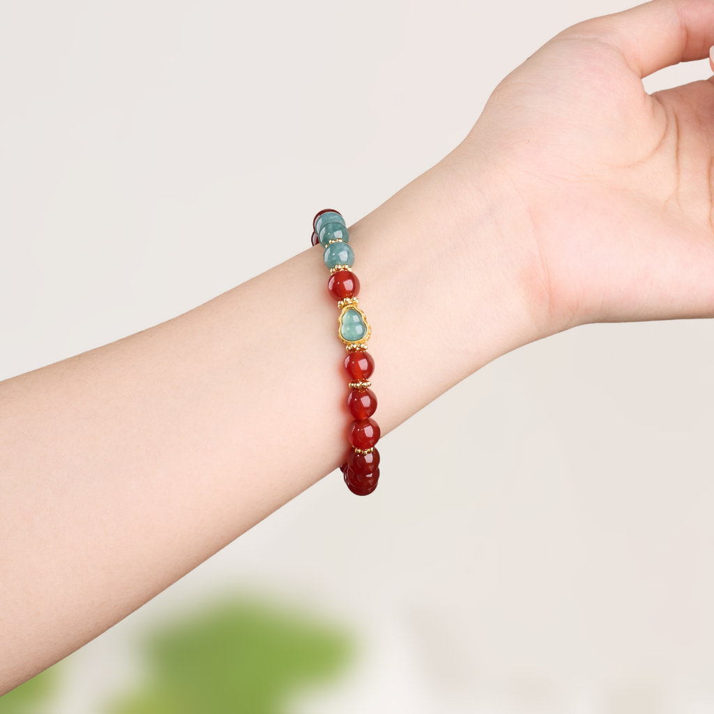 Red Agate & Jade Gourd Bracelet