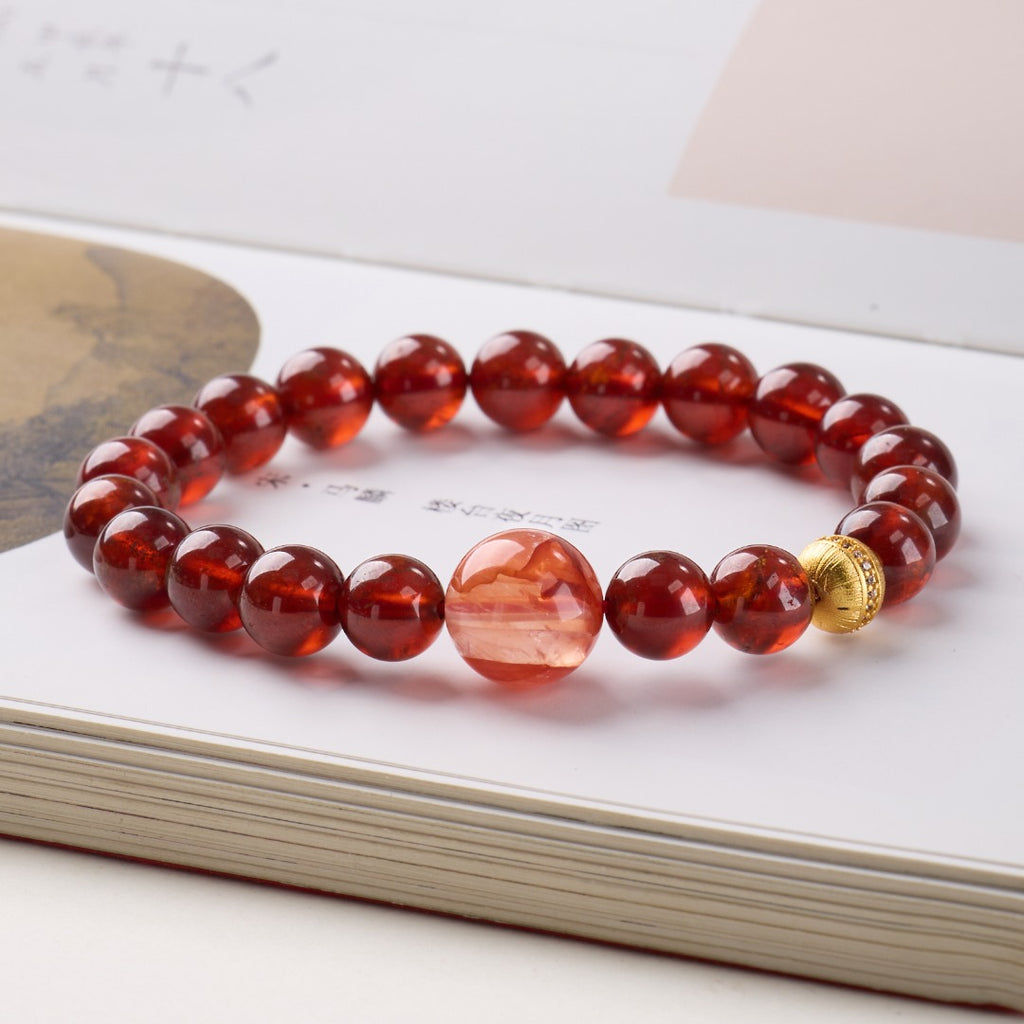 Wine Red Garnet & Hematoid Quartz Bracelet