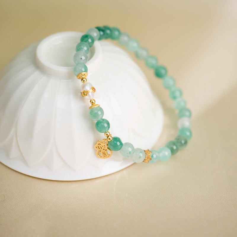 Aventurine & Pearl Gourd Charm Bracelet