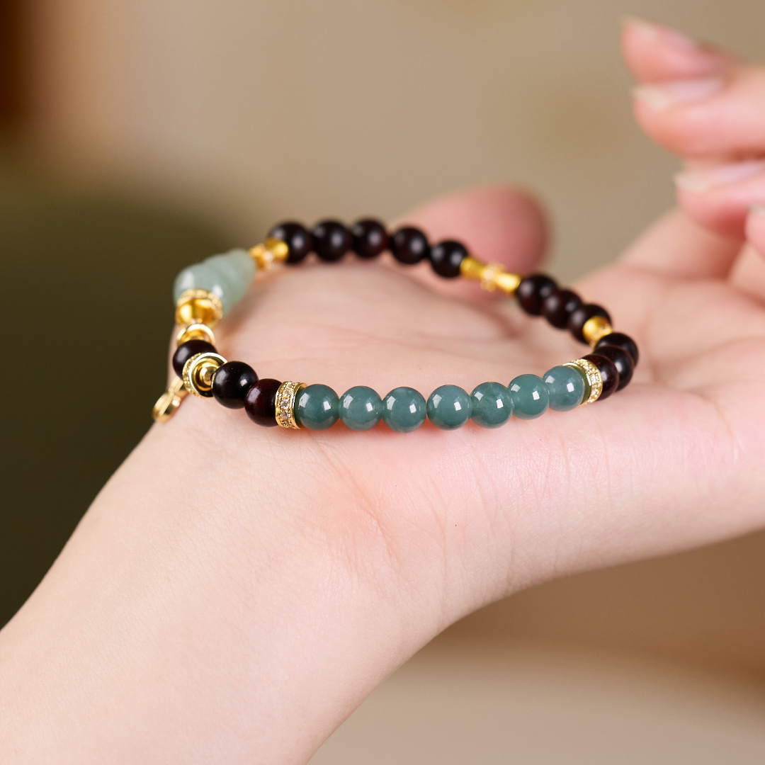 Red Sandalwood & Jadeite Bamboo Bracelet