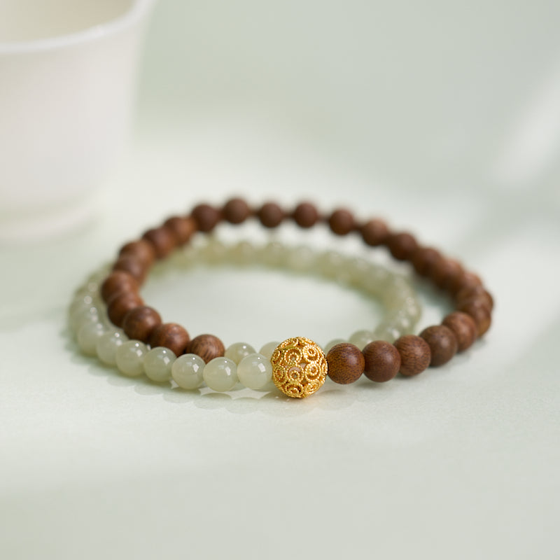 Sandalwood & Hetian Jade Wrap Bracelet