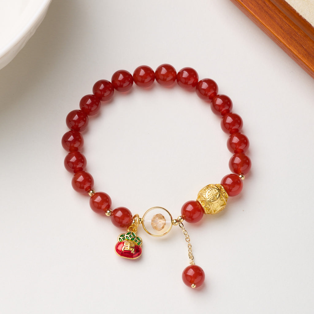Red Agate Enamel Charm Bracelet