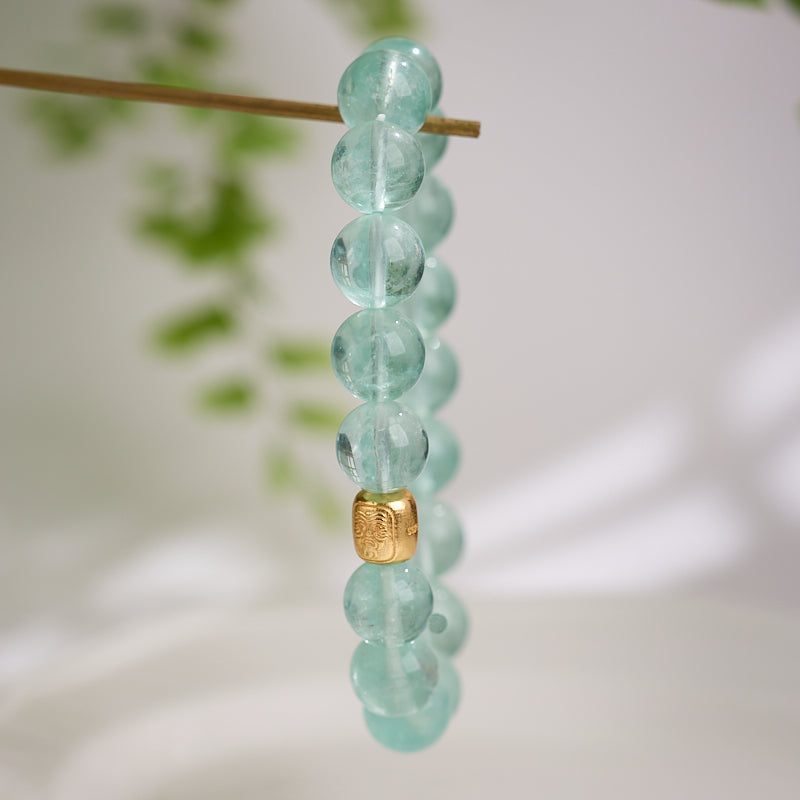 Icy Green Fluorite & Gold Bead Bracelet