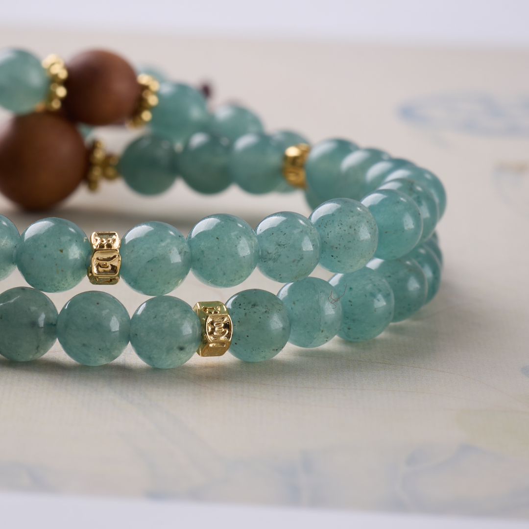 Cyan Chalcedony & Sandalwood Wrap Bracelet
