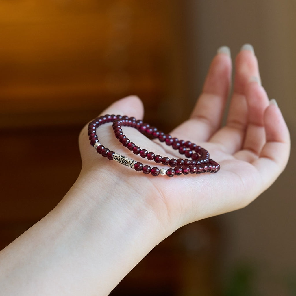 Wine Red Garnet Silver Wrap Bracelet
